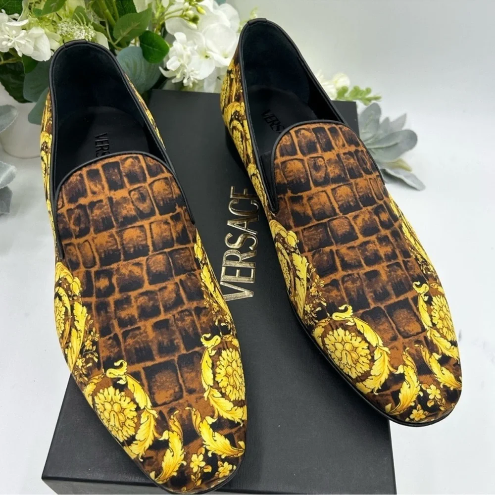 Men’s Versace BAROCCO print silk loafer size 45 made in Italy